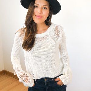 Native Rose |  Distressed White Lace Sweater